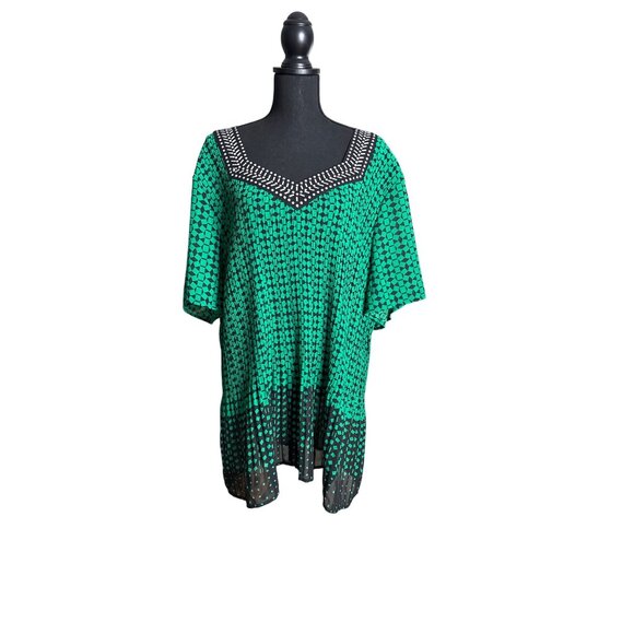 Catherines Women's Emerald Green and Black Embellished Tunic Blouse Size 1X - Picture 1 of 10